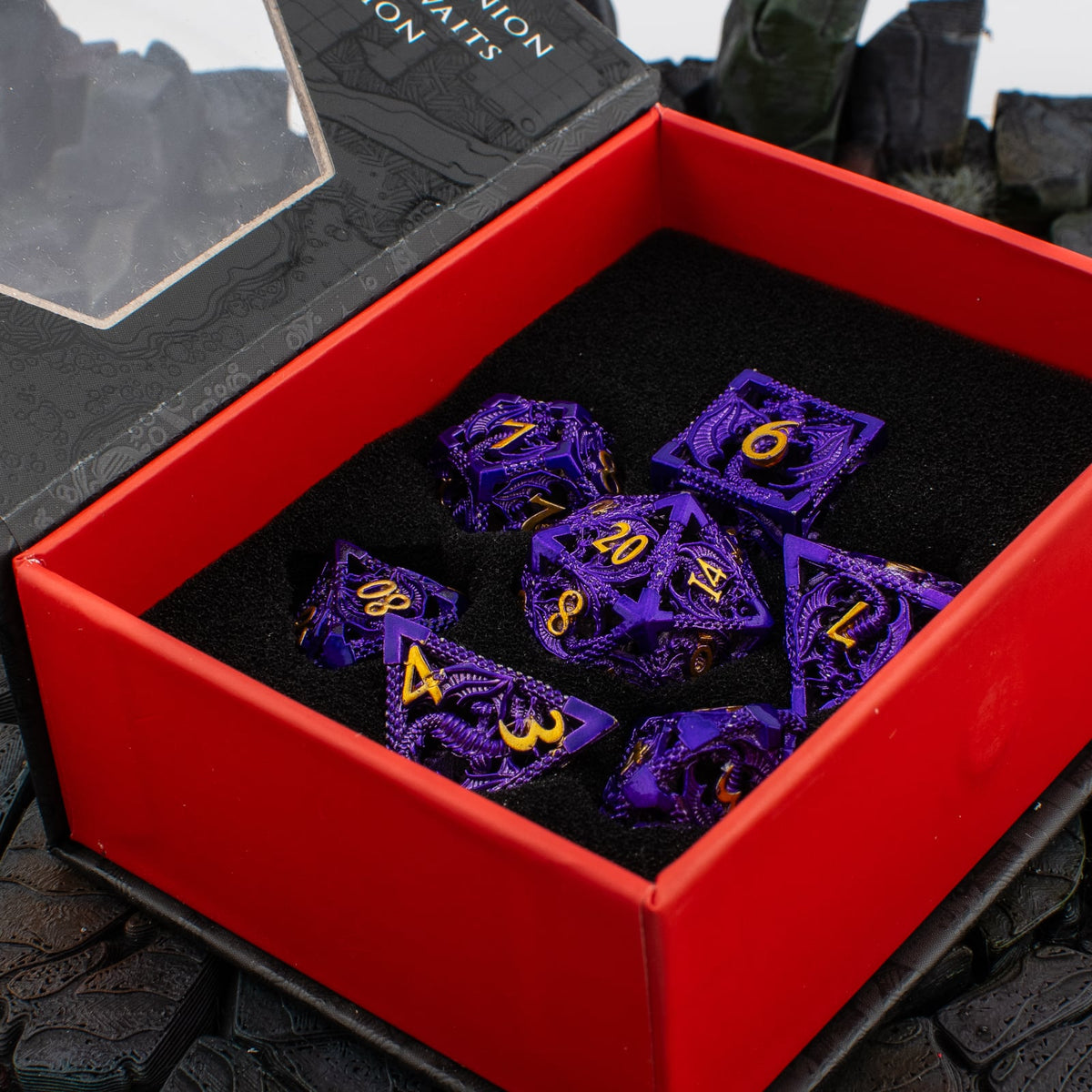 Amethyst Wyrm | Hollow Metal D&D Dice Set | 7 Piece