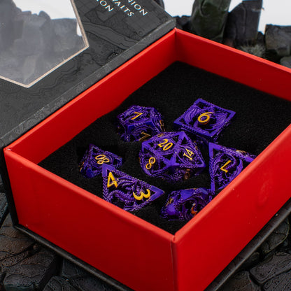 Amethyst Wyrm | Hollow Metal D&D Dice Set | 7 Piece