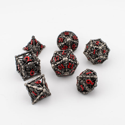 Battle Cage | Hollow Metal D&D Dice Set | 7 Piece