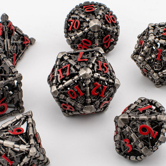 Battle Cage | Hollow Metal D&D Dice Set | 7 Piece