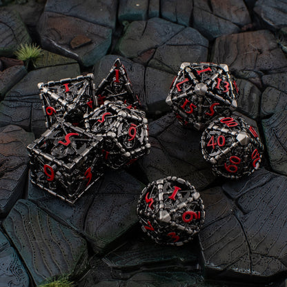 Battle Cage | Hollow Metal D&D Dice Set | 7 Piece