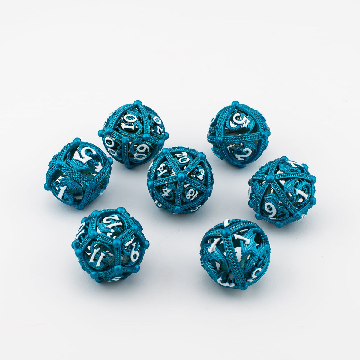 Azure Dragon Orb | Hollow Metal D&D Dice Set | 7 Piece