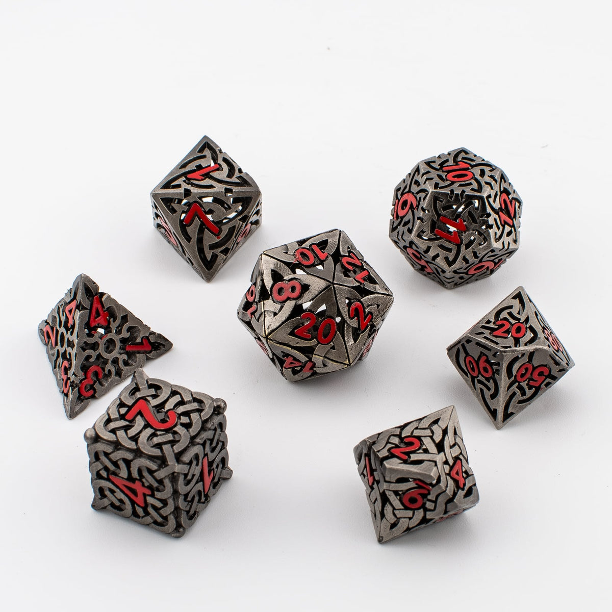 Knotwork Labyrinth | Hollow Metal D&D Dice Set | 7 Piece