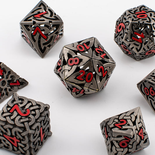 Knotwork Labyrinth | Hollow Metal D&D Dice Set | 7 Piece