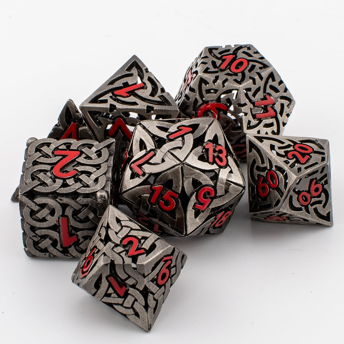 Knotwork Labyrinth | Hollow Metal D&D Dice Set | 7 Piece
