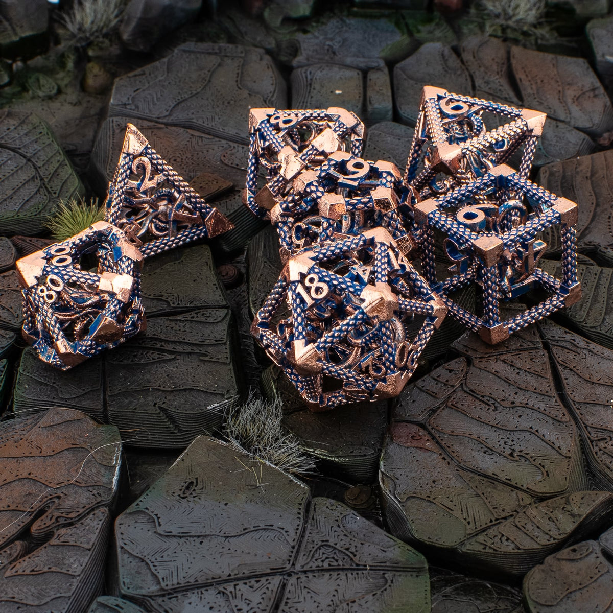 Deep One's Cage | Hollow Metal D&D Dice Set | 7 Piece