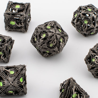 Venom Dragon Eye | Hollow Metal D&D Dice Set | 7 Piece