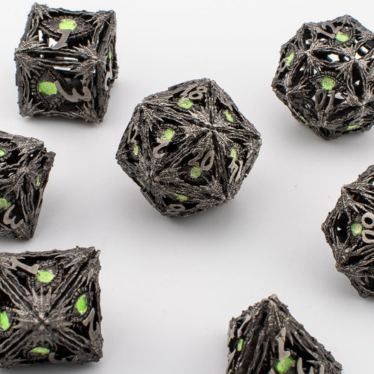 Venom Dragon Eye | Hollow Metal D&D Dice Set | 7 Piece