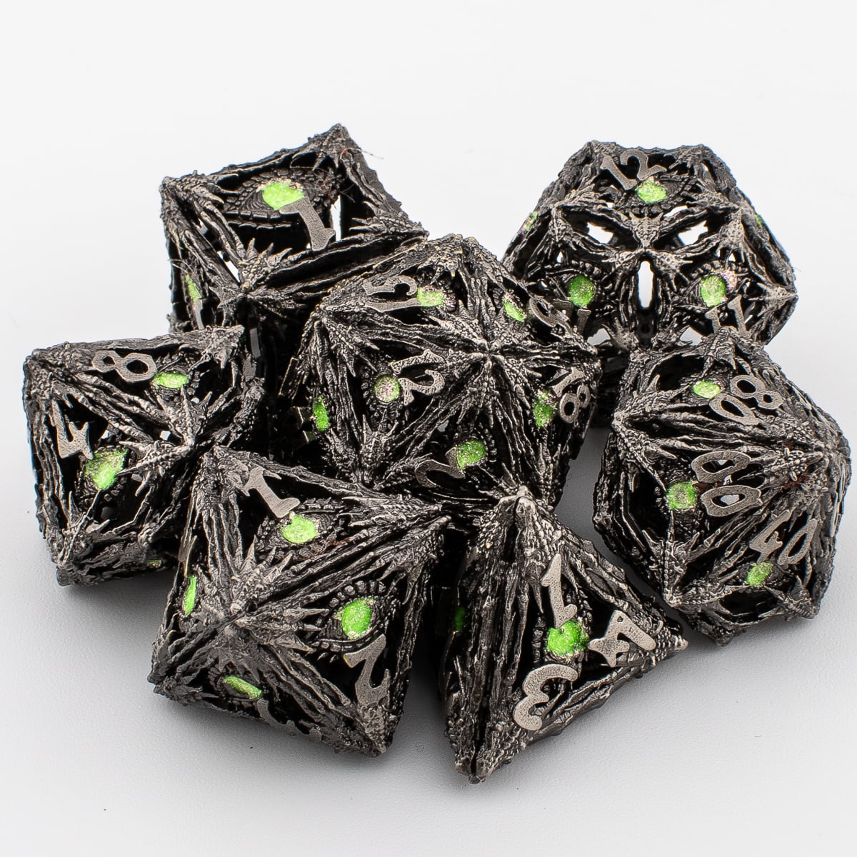 Venom Dragon Eye | Hollow Metal D&D Dice Set | 7 Piece