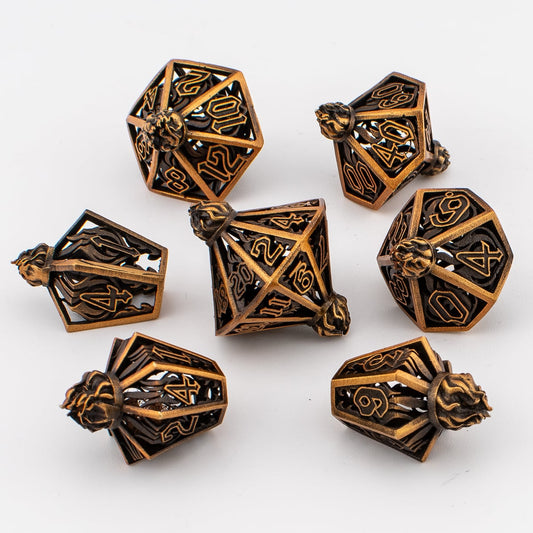 Spark Bottle Lantern | Hollow Metal D&D Dice Set | 7 Piece