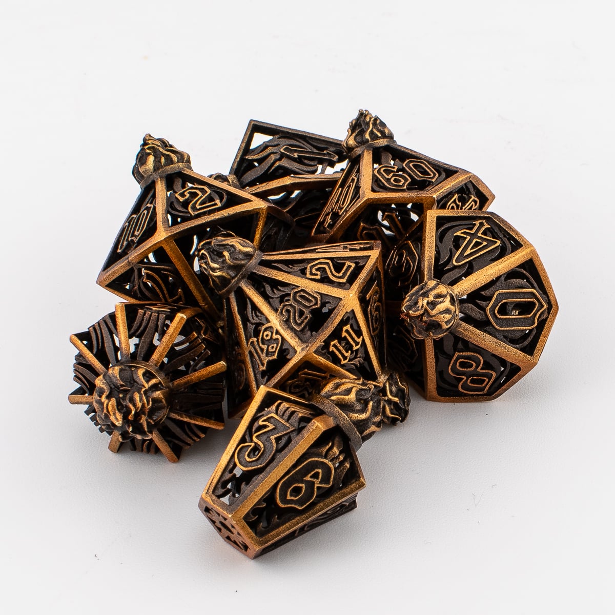 Spark Bottle Lantern | Hollow Metal D&D Dice Set | 7 Piece
