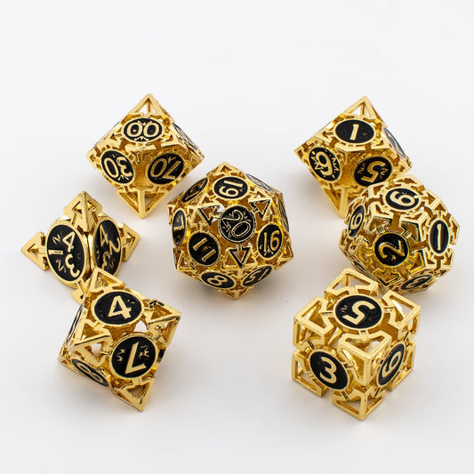 Golden Arrow | Hollow Metal D&D Dice Set | 7 Piece