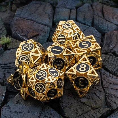 Golden Arrow | Hollow Metal D&D Dice Set | 7 Piece
