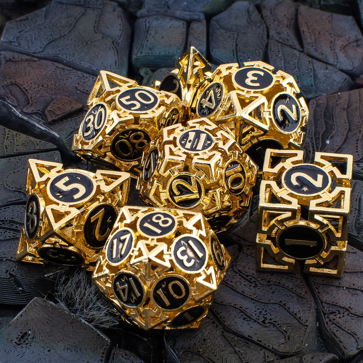 Golden Arrow | Hollow Metal D&D Dice Set | 7 Piece