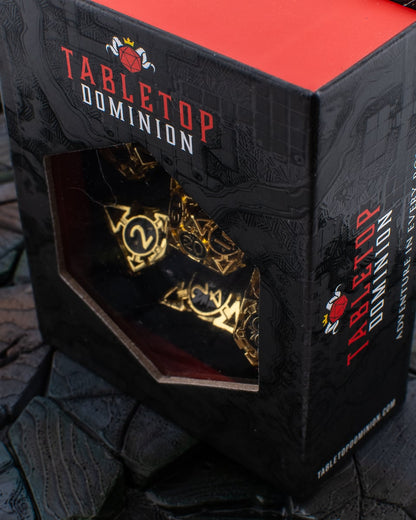 Golden Arrow | Hollow Metal D&D Dice Set | 7 Piece