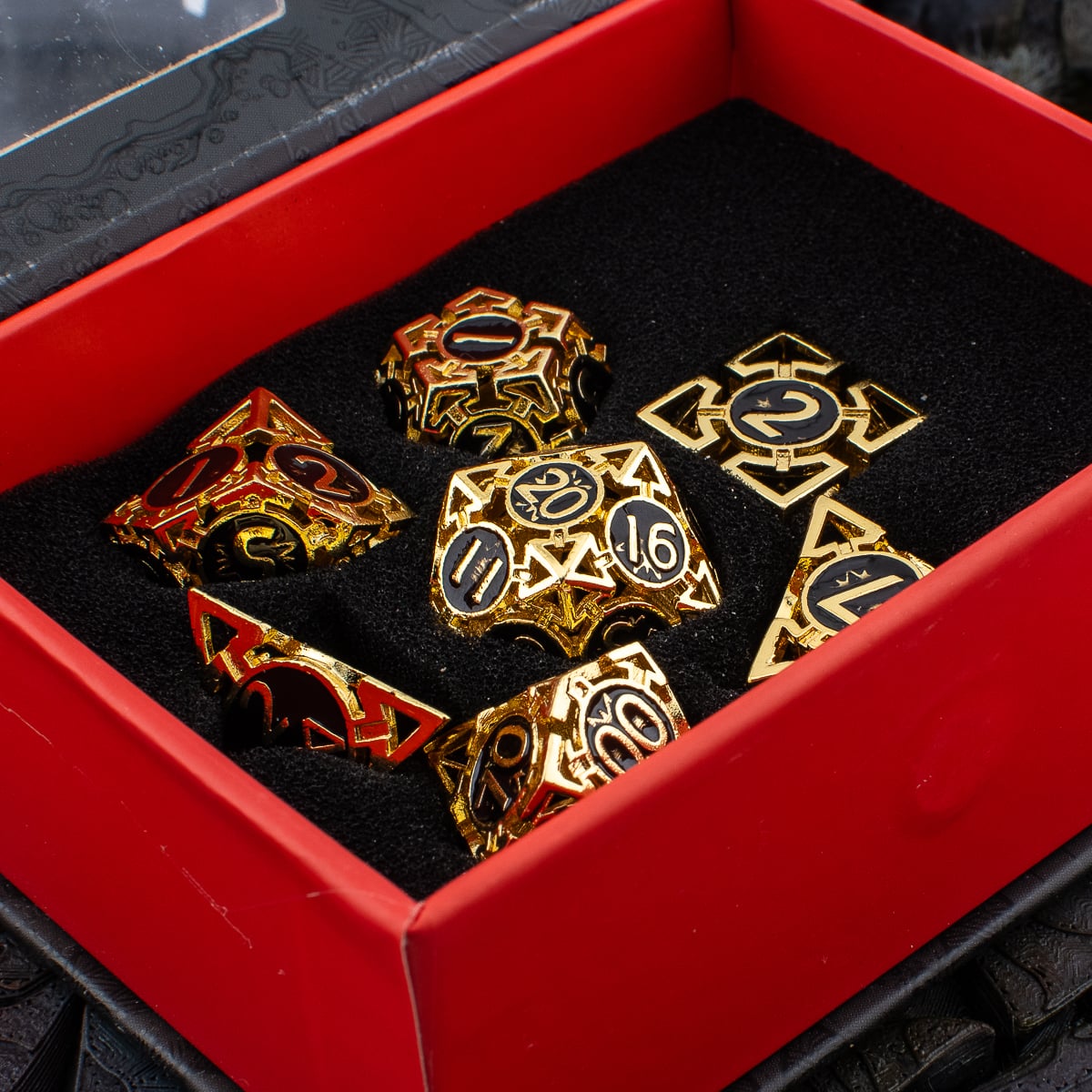 Golden Arrow | Hollow Metal D&D Dice Set | 7 Piece