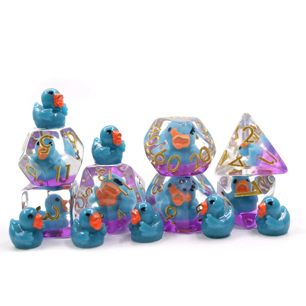 Teal Ducks | Resin Inclusion Dice | 7 Piece Set