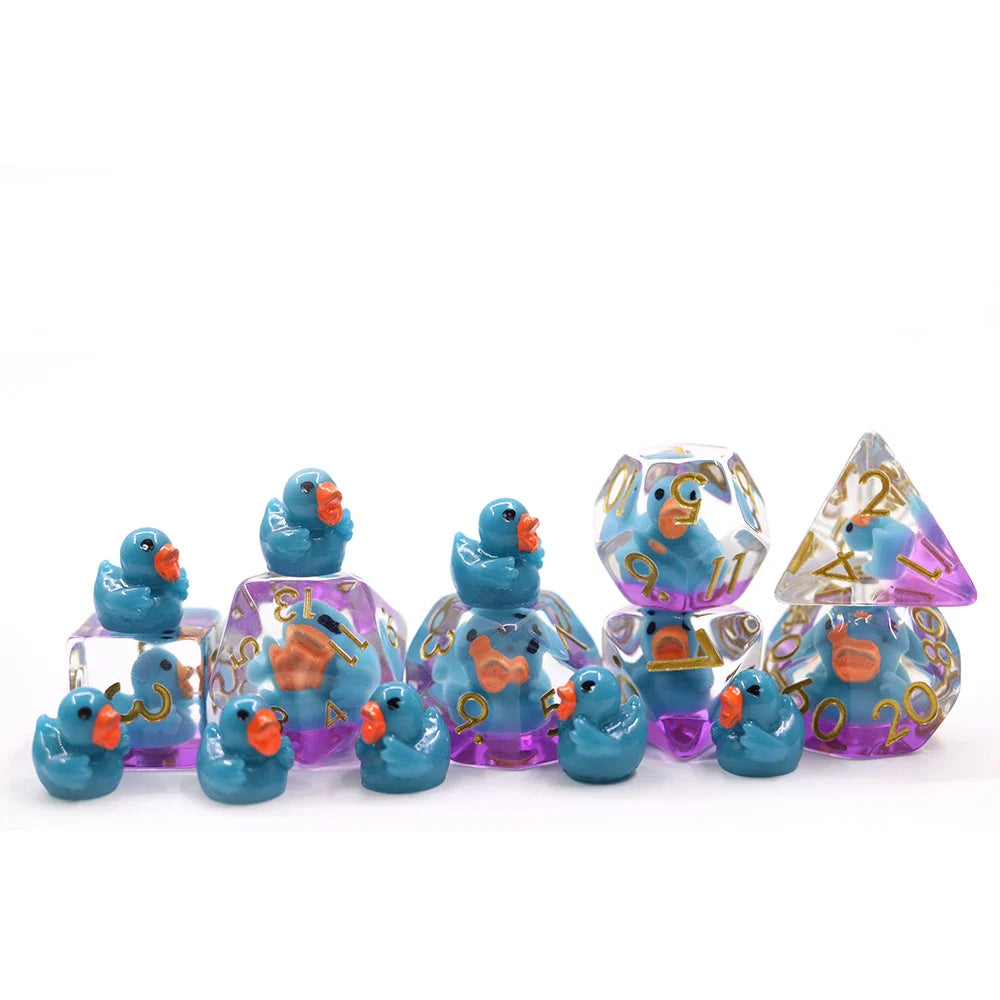 Teal Ducks | Resin Inclusion Dice | 7 Piece Set