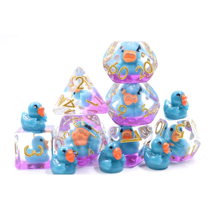 Teal Ducks | Resin Inclusion Dice | 7 Piece Set