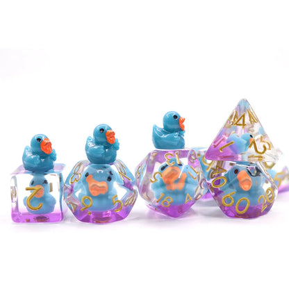 Teal Ducks | Resin Inclusion Dice | 7 Piece Set