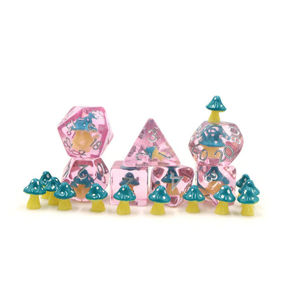 Teal Mushies | Resin Inclusion Dice | 7 Piece Set
