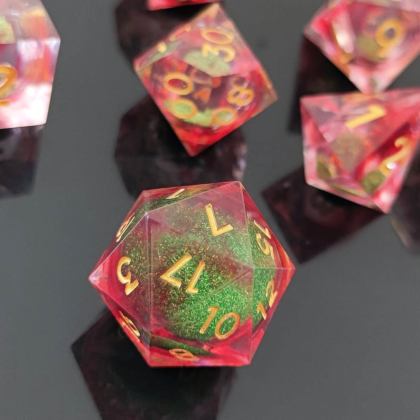 Verdant Inferno | Liquid Core Dice | Resin | 7 Piece Set