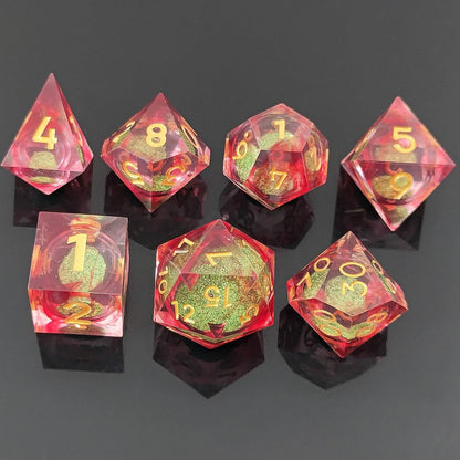 Verdant Inferno | Liquid Core Dice | Resin | 7 Piece Set