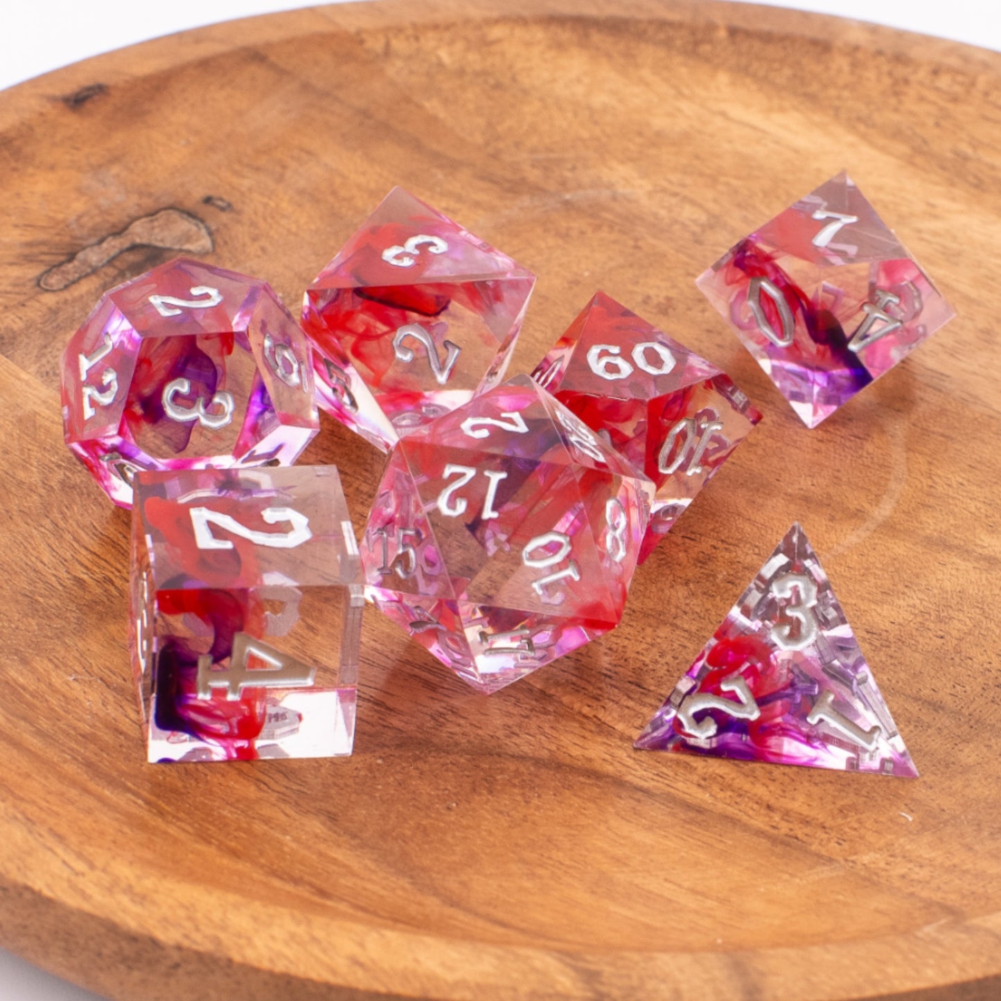 Ethereal Rose Swirl | Sharp Edge Resin Dice | 7 Piece Set