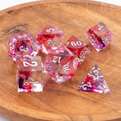 Ethereal Rose Swirl | Sharp Edge Resin Dice | 7 Piece Set