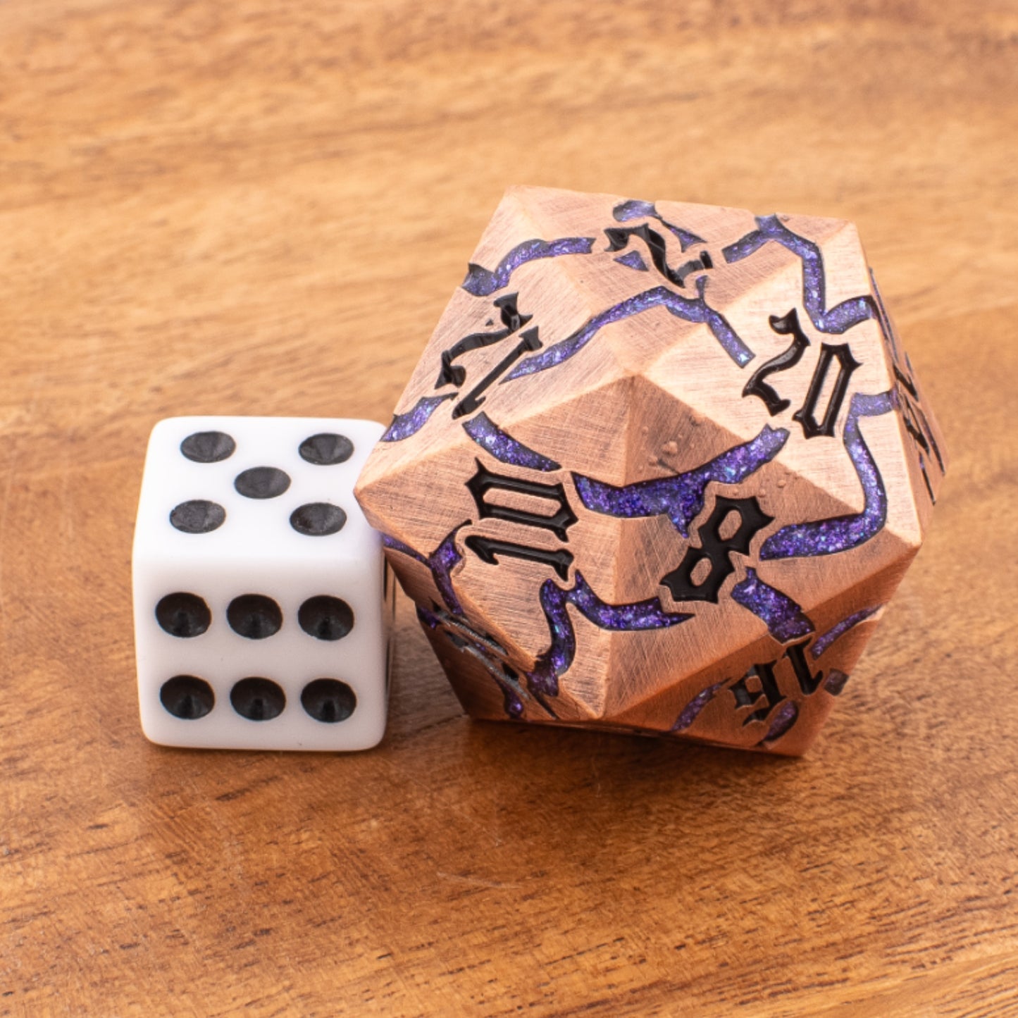 Gilded Void | Oversized Metal D20 | Copper and Purple | Single D20