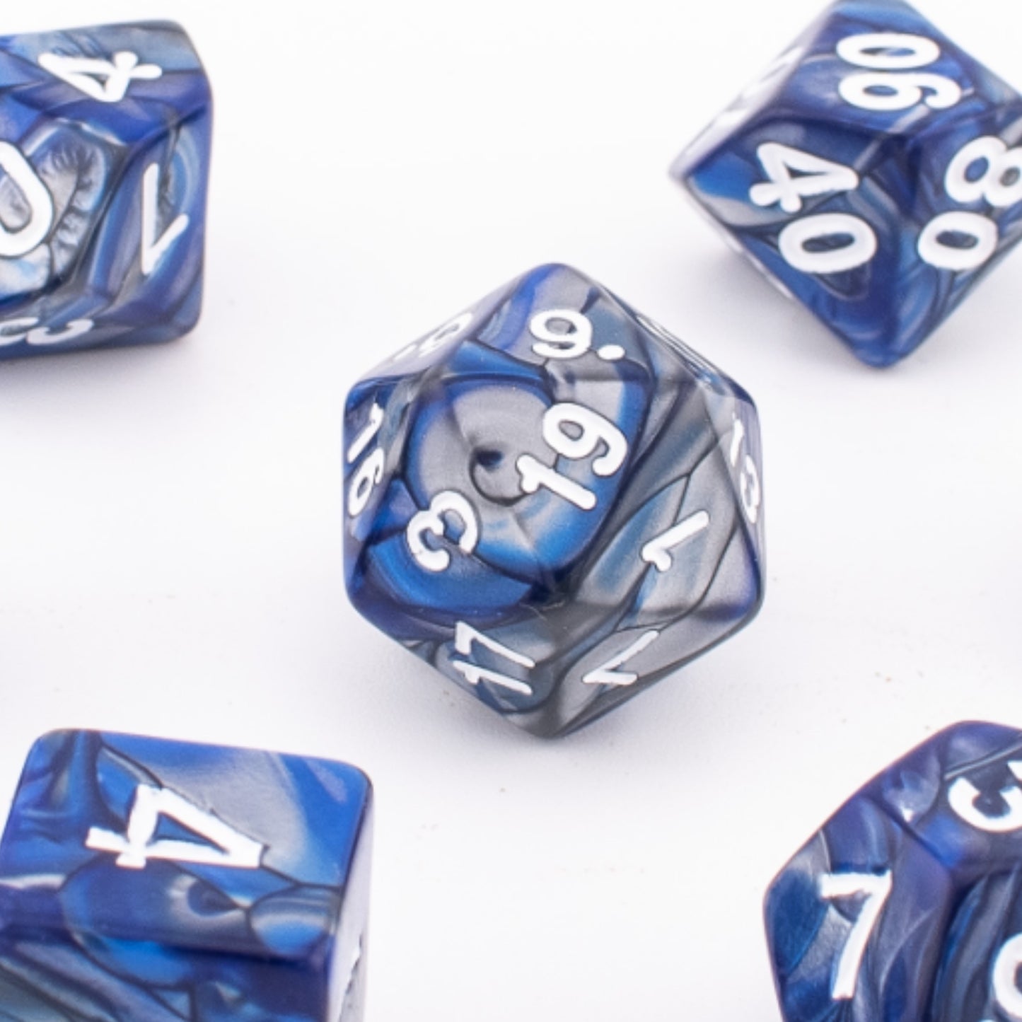Blue Marble Swirl | Soft Edge Dice | Acrylic | 7 Piece Set