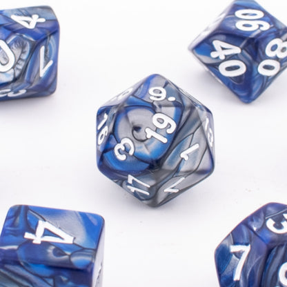 Blue Marble Swirl | Soft Edge Dice | Acrylic | 7 Piece Set