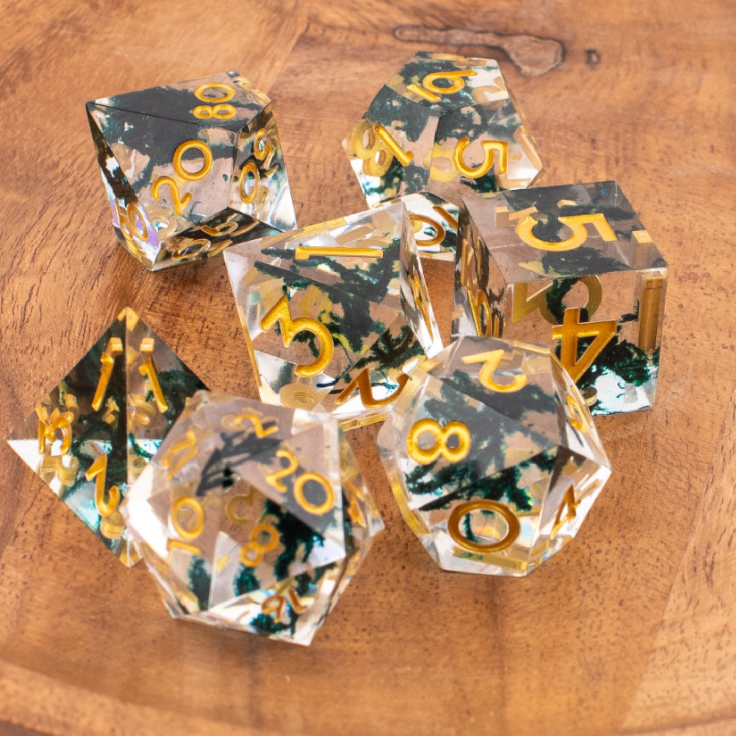 Forest Moss | Sharp Edge Dice | Resin | 7 Piece Set