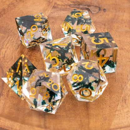 Forest Moss | Sharp Edge Dice | Resin | 7 Piece Set