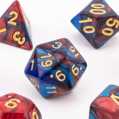 Crimson Cobalt | Soft Edge Dice | Acrylic | 7 Piece Set