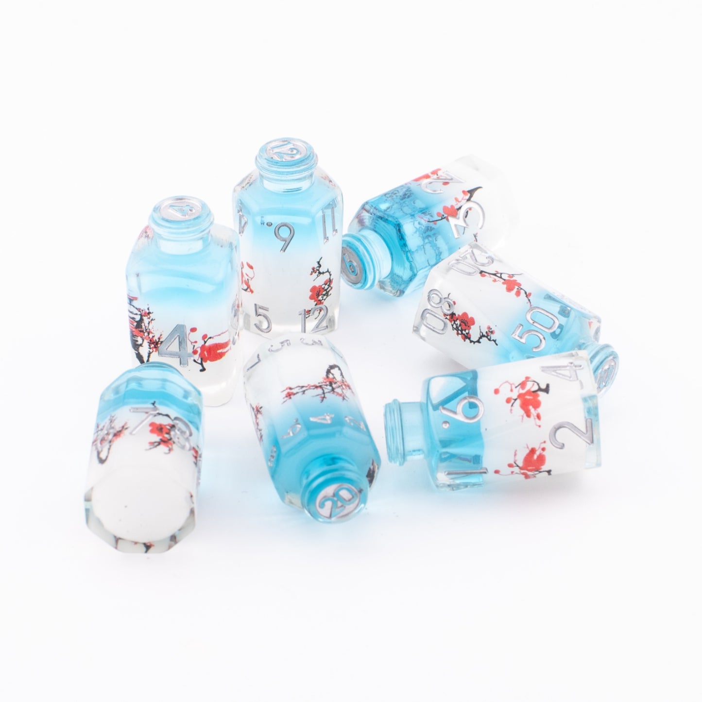 Alchemical Blossom | Resin Potion Bottle Dice | 7 Piece Set