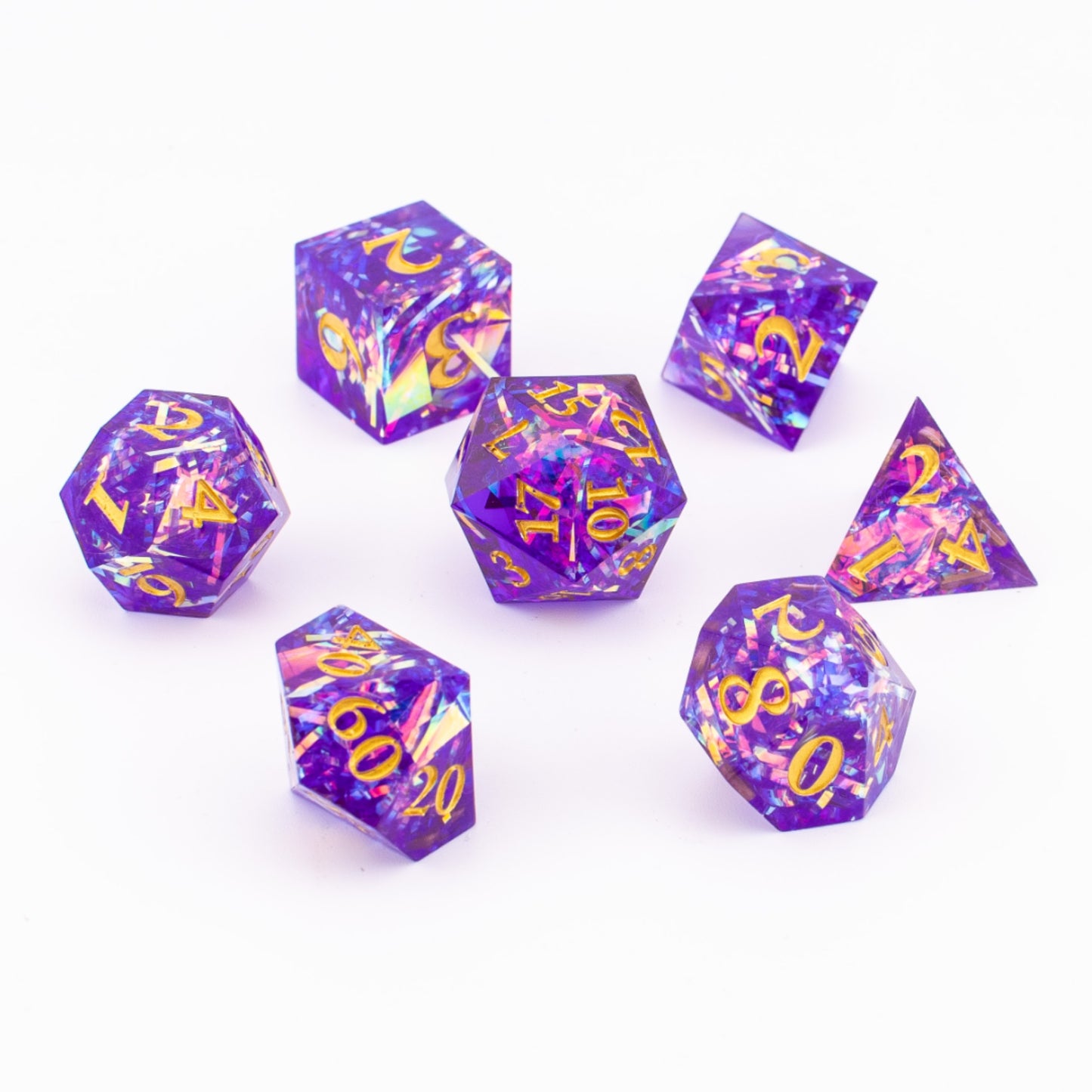 Celestial Amethyst | Sharp Edge Dice | Resin | 7 Piece Set