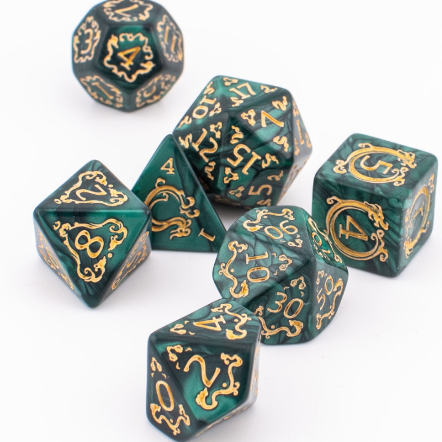 Emerald Alchemy | Soft Edge Acrylic Dice | 7 Piece Set