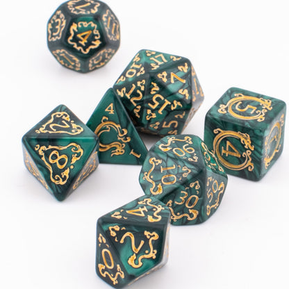 Emerald Alchemy | Soft Edge Acrylic Dice | 7 Piece Set