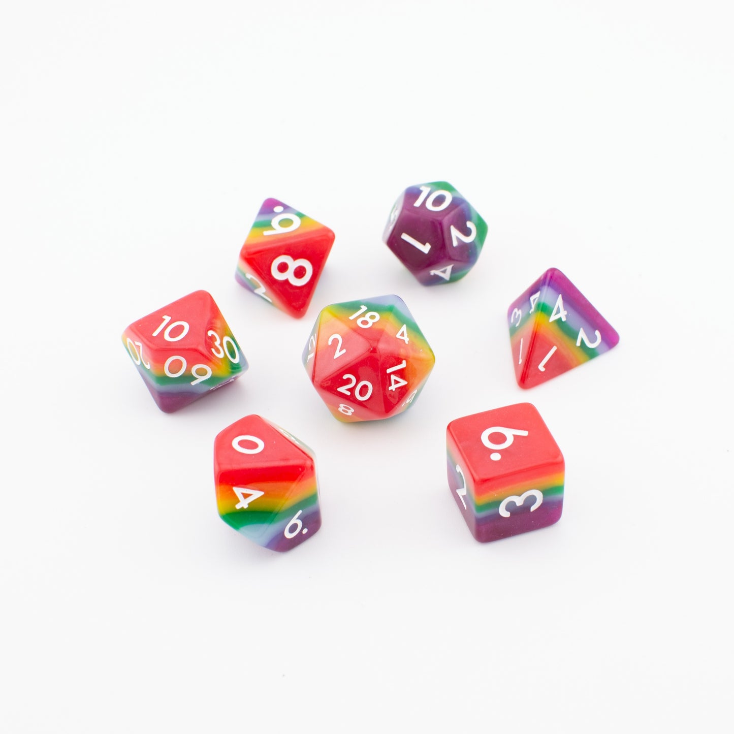 Rainbow Pride | Soft Edge Dice | Acrylic | 7 Piece Set