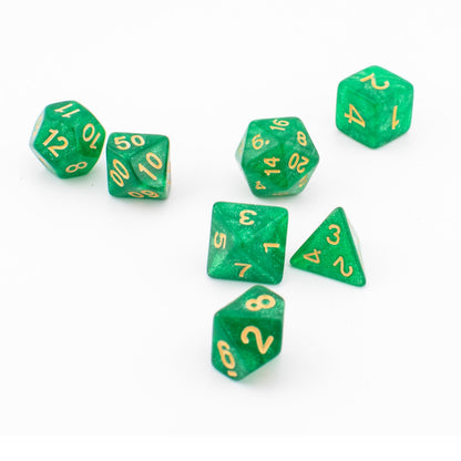Emerald Stardust | Soft Edge Dice | Acrylic | 7 Piece Set