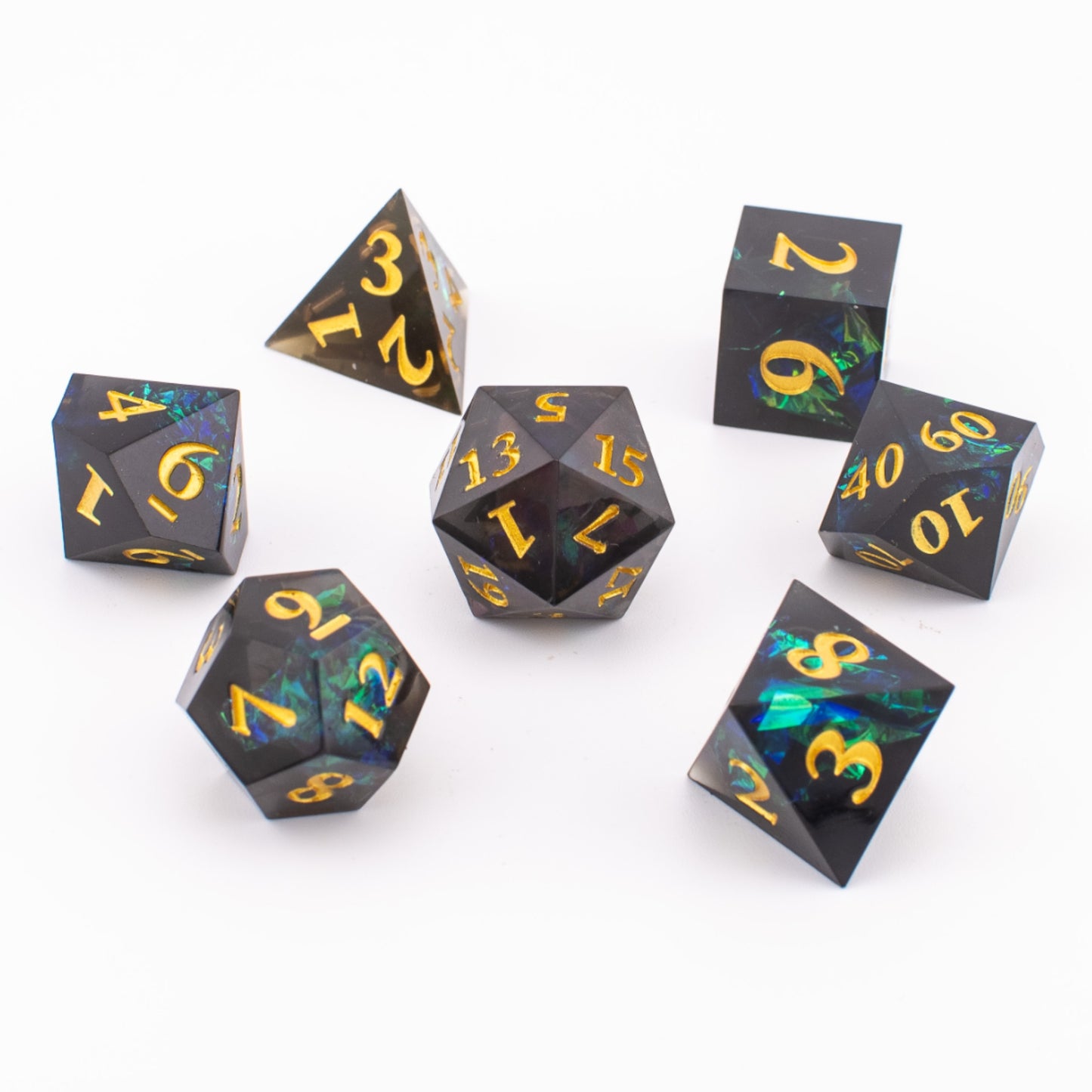 Stellar Midnight | Sharp Edge Resin Dice | 7 Piece Set