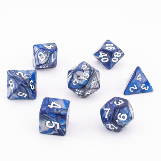 Blue Marble Swirl | Soft Edge Dice | Acrylic | 7 Piece Set