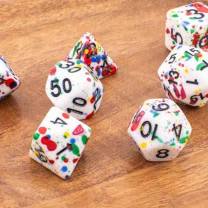 Confetti Splatter | Soft Edge Dice | Acrylic | 7 Piece Set