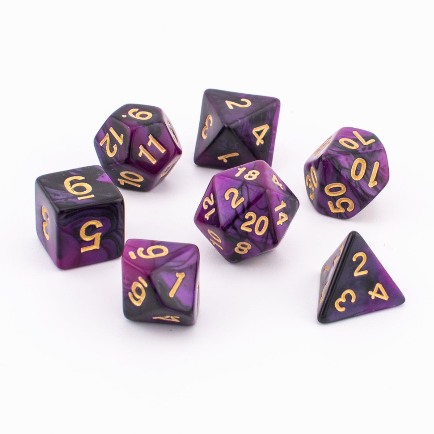 Twilight Shroud | Soft Edge Acrylic Dice | Purple & Black | 7 Piece Set