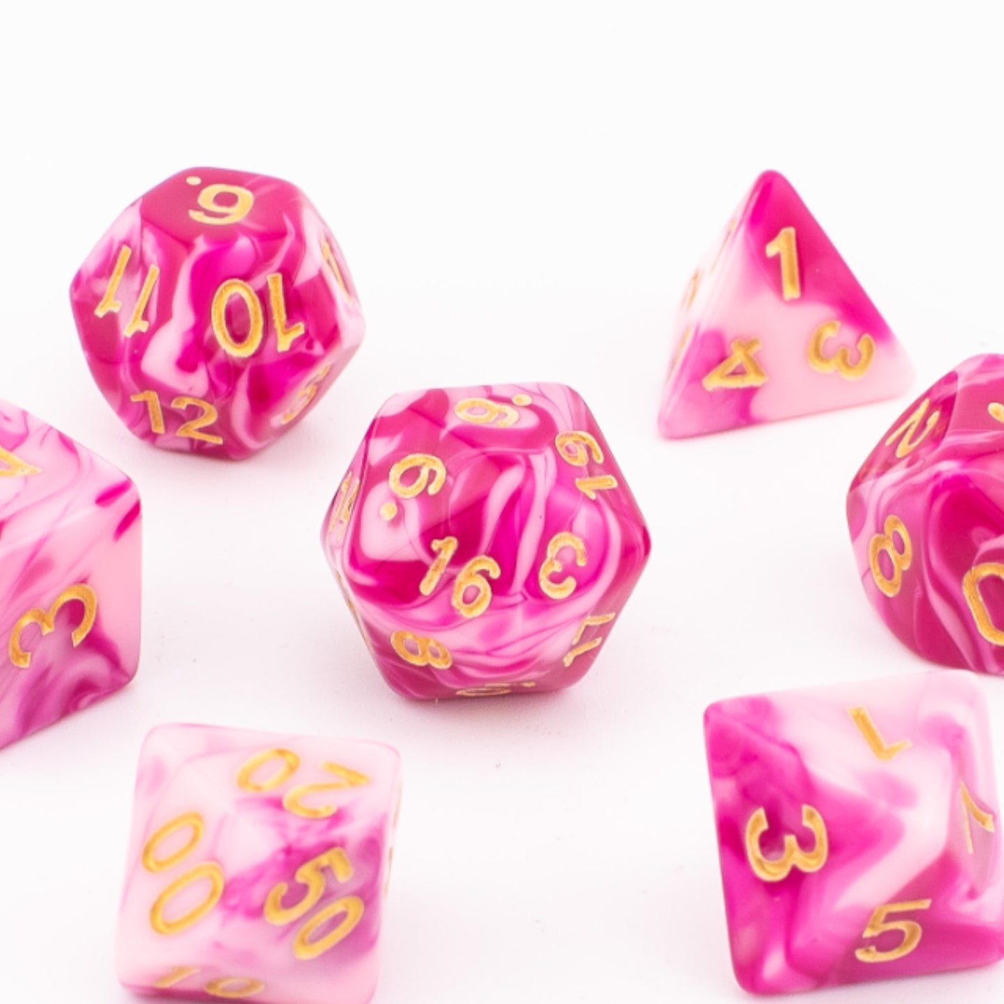 Gilded Rose Mist | Soft Edge Dice | Acrylic | 7 Piece Set