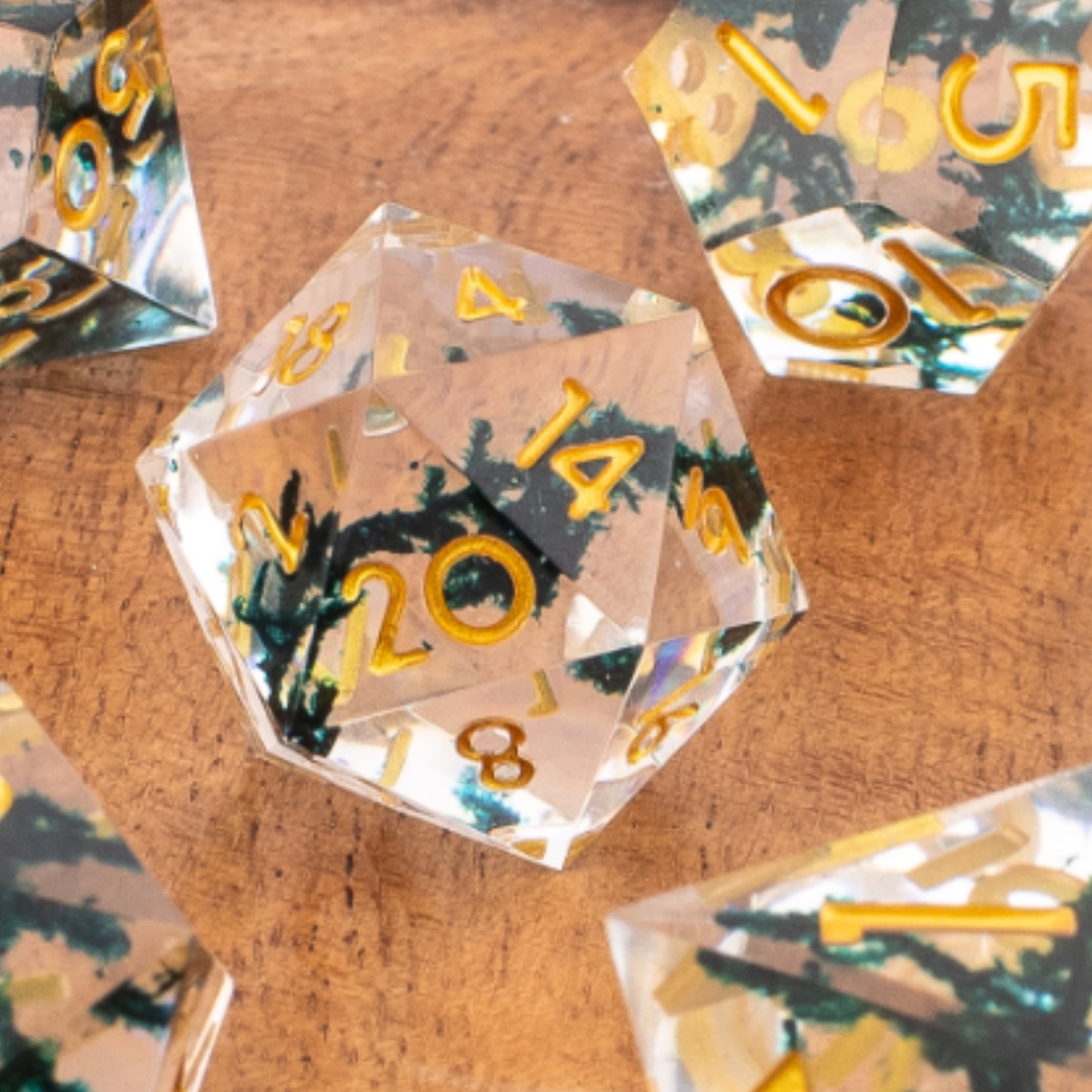 Forest Moss | Sharp Edge Dice | Resin | 7 Piece Set