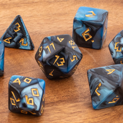 Mystic Starlight | Acrylic RPG Dice | Gold Inked | 7 Piece Set