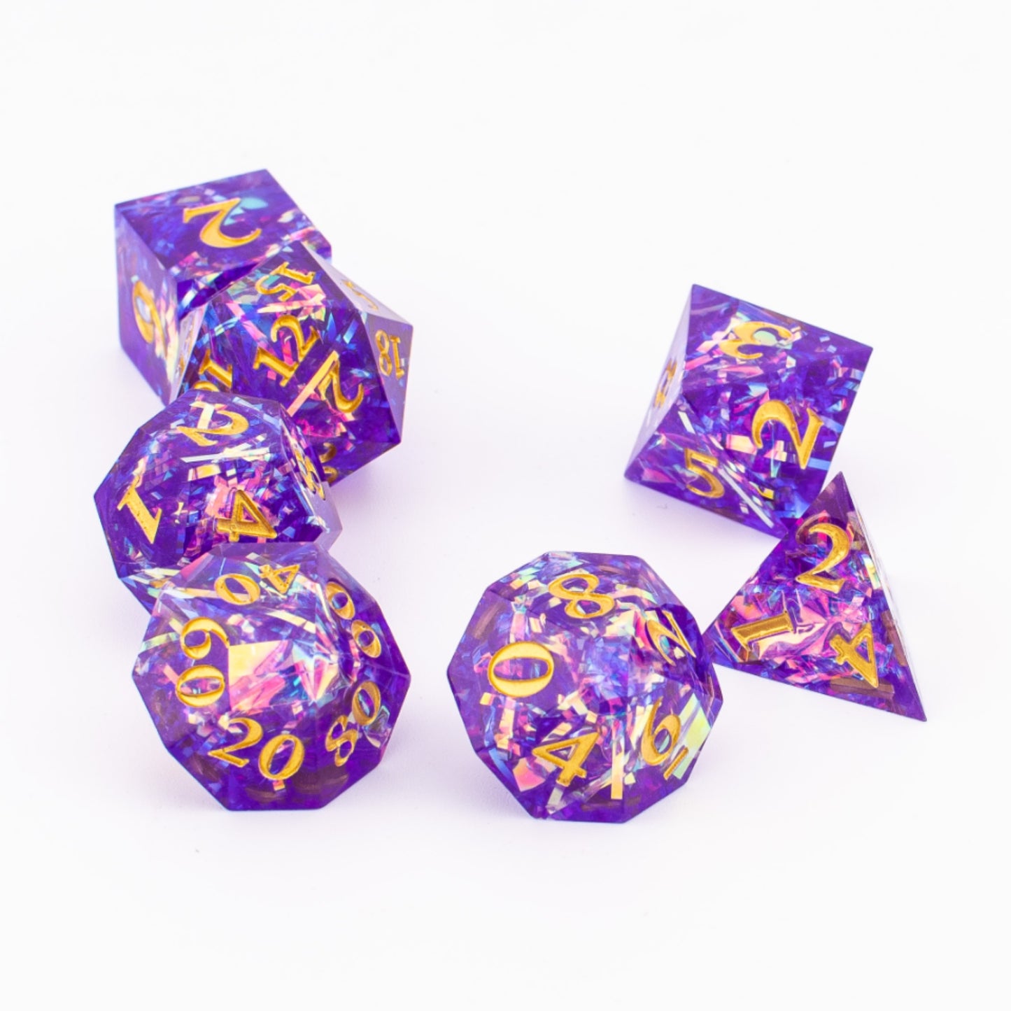 Celestial Amethyst | Sharp Edge Dice | Resin | 7 Piece Set