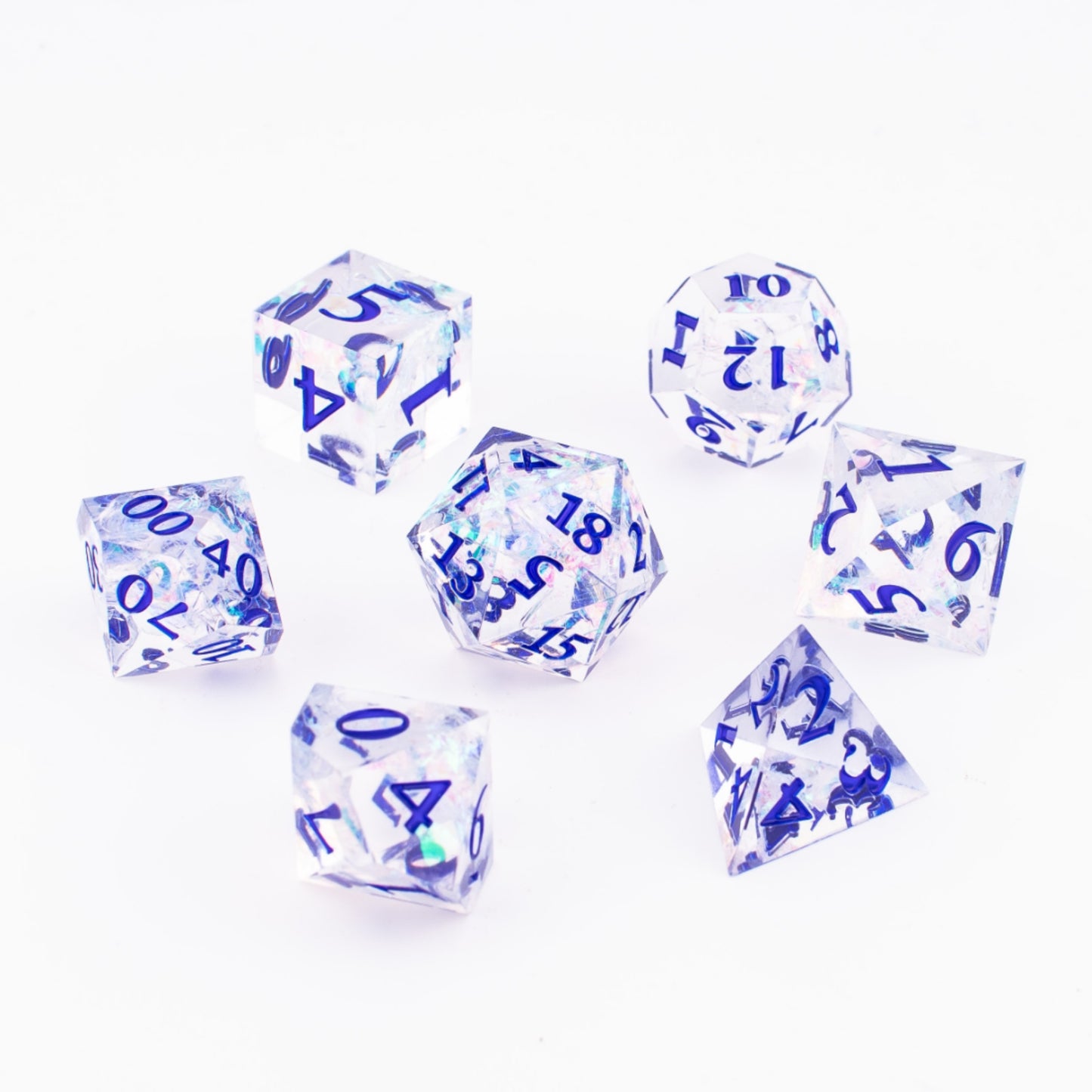 Crystal Current | Sharp Edge Dice | Resin | 7 Piece Set